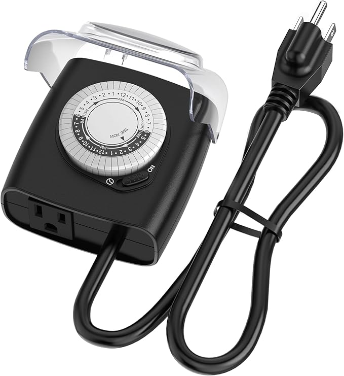 G-Homa [Enhanced] Outdoor Timers, Mechanical 24 Hour Timer Outlet, Outdoor Light Timer Waterproof with Protective Cover, 18 in Cord, 15A 3/4HP, CSA Listed, Ideal for Engine Block Heater, Pool Pump