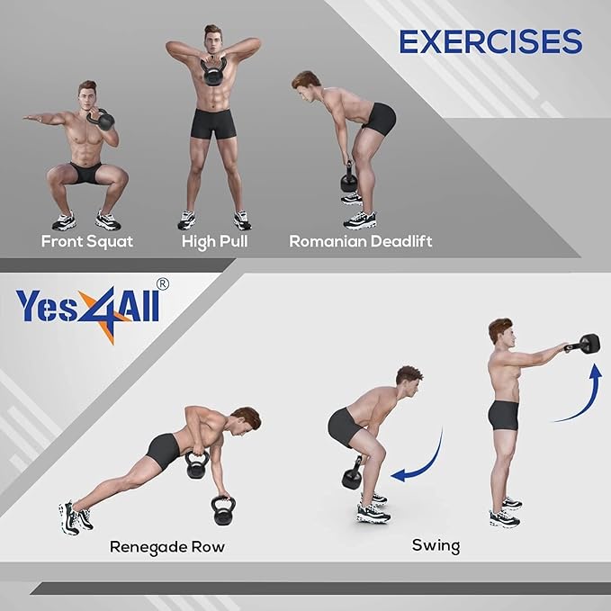 Yes4All Cast Iron Kettlebell, Strength Training Kettlebells 5-80 Lb (5,10,15,20,25,30,35,40,45,50,60,70,80 Lb) for Full Body Workout, Push up, Strength Training - Single & Kettlebell Set of 2 for Men