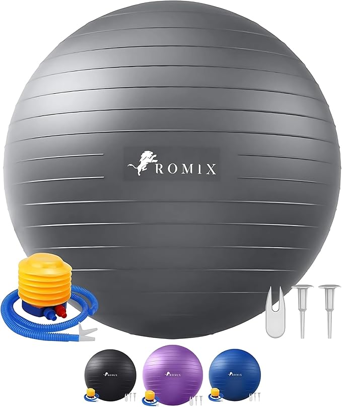 ROMIX Exercise Ball, Anti-Burst Extra Thick Birthing Pregnancy Ball with Pump, Fitness Swiss Yoga Balls 22in/26in/30in (55cm 65cm 75cm) Exercise Balls Physical Therapy for Pilates Home Gym