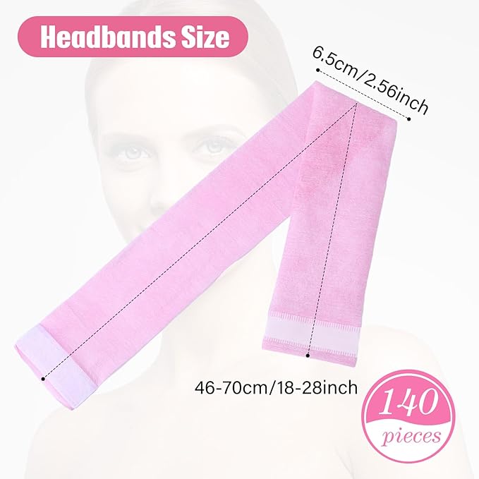 Waydress 140 Pieces Disposable Spa Facial Headbands with Convenient Closure, Stretch Facial Headwraps Soft Skin Care Hair Band for Women Salons (Pink)