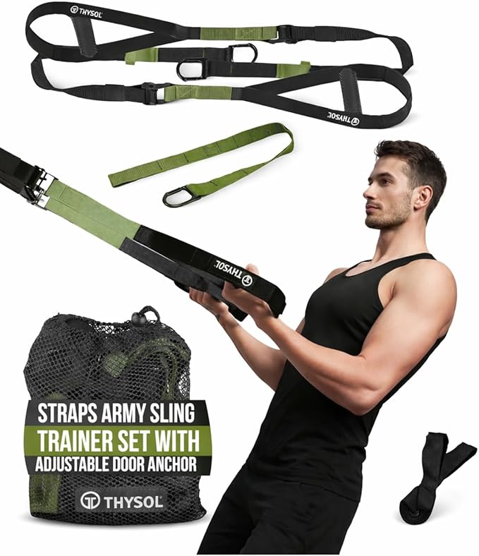 THYSOL® Resistance Trainer Pro Xtreme Straps Army | Sling Trainer Set with Adjustable Door Anchor | Fitness Home Workouts - Suitable for Travelling & for Training Indoor & Outdoor