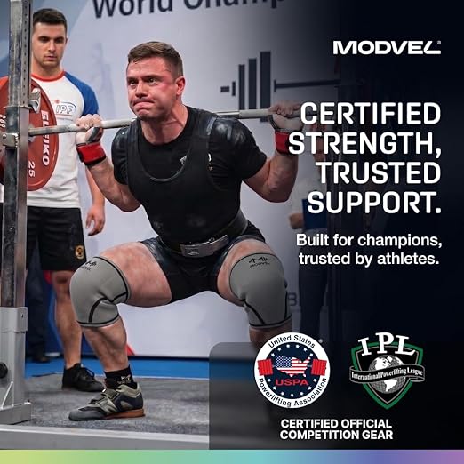 Modvel 7mm Neoprene Knee Sleeves for Men & Women Weightlifting & Powerlifting – Compression Knee Sleeve Support for Squats, Gym, Training – USPA, IPL Approved – Medium Grey (Pair)