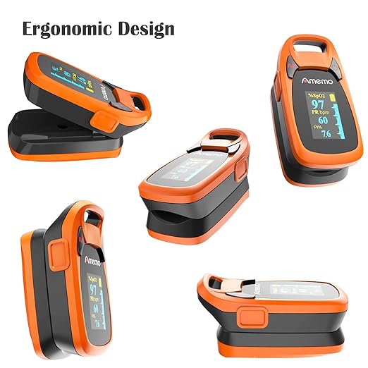 Fingertip Pulse Oximeter with Plethysmograph and Perfusion Index, include carrying case, Large OLED Digital Display Blood Oxygen Saturation Monitor Heart Rate Monitor (Color: Red-Orange)