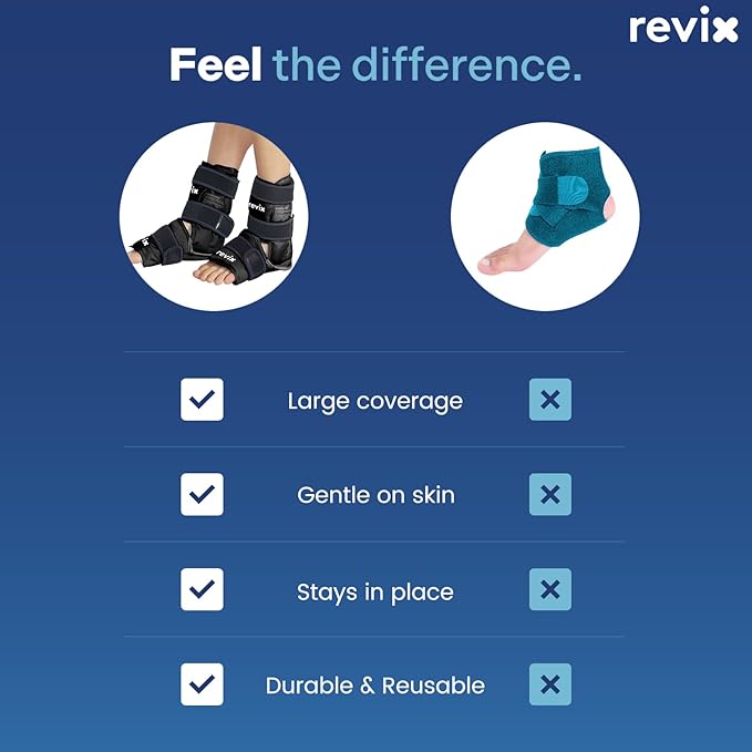 REVIX Ice Packs for Ankle Injuries Reusable, Ankle Ice Wrap with Cold Compression for Feet Pain Relief, Plantar Fasciitis and Achilles Tendonitis, Soft Plush Lining, 2 Packs, Black