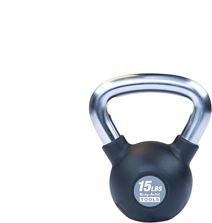 Body-Solid Tools (KBZ) Cast Iron Kettlebells from 5, 10, 15, 20 lb to 80 lbs with Rubber Coated Colored Weight and Non-Slip Handle, Kettlebell for Strength Training Home and Commercial Gym Equipment