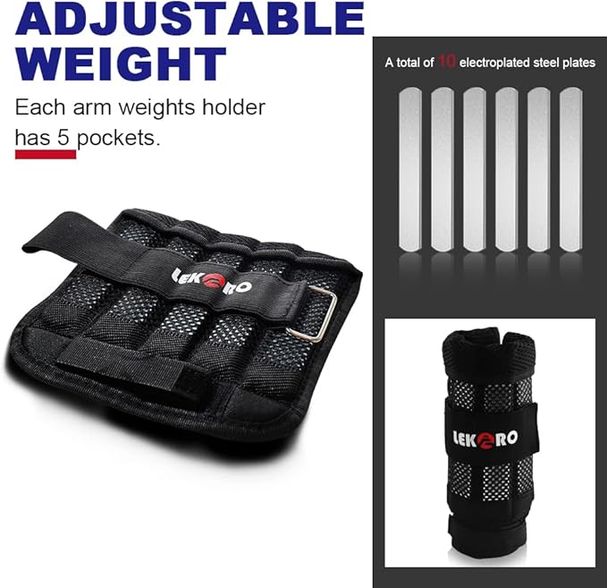 Wrist Ankle Weights with Removable Steel Bars, 1 Pair Adjustable Arm Leg Weights for Men and Women, No Leakage Design, Weighted Wrist Bands for Walking Jogging Yoga Pilates