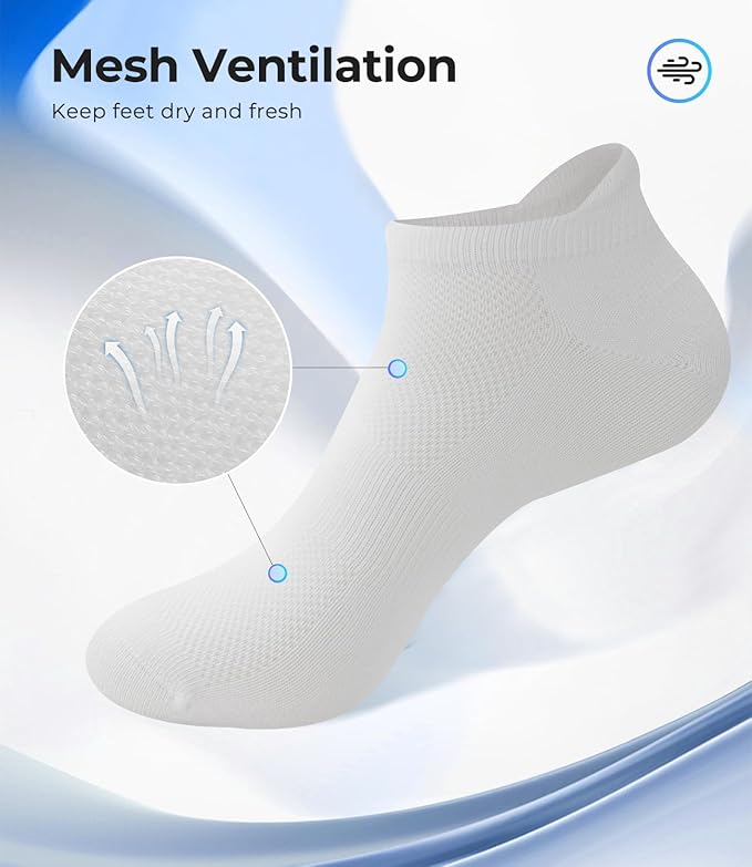 BAMBOO COOL Men's Ankle Socks Athletic Low Cut Heel Tab Cushioned Moisture Wicking, Running Arch Support Breathable, 8 Pack