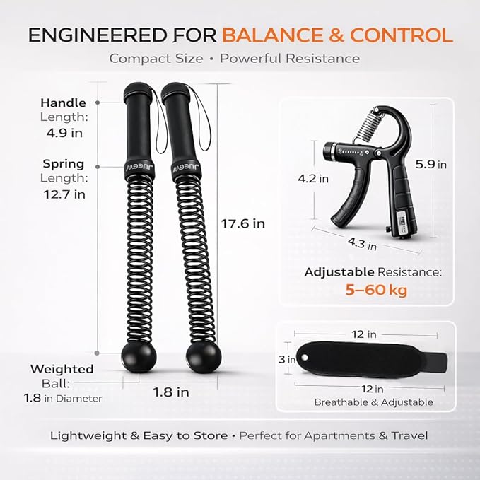 Cordless Battle Ropes for Home Workout – Ropeless HIIT & Strength Training Kit with Hand Gripper & Wrist Wraps – Portable Full Body Fitness Equipment for Small Spaces