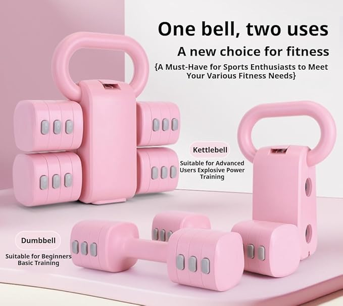 Adjustable Dumbbell Set of 2, 4 in 1 Free Weights for Women with Fast Adjustment, Home Gym & Outdoor Exercise Training, Includes 2.2lb 3.3lb 4.4lb 5.5lb Hand Weights, Compatible with Kettlebells