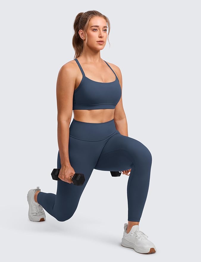 CRZ YOGA Butterlift Cut-Out Cross Back Sports Bras for Women - Medium Impact Adjustable Thin Straps Pilates Padded Gym Tops