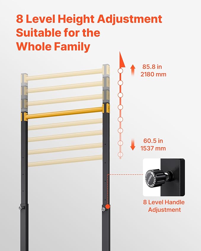 VEVOR Pull Up Bar, 330LBS Capacity Portable Pullup Bar Station, Pullup Bars Free Standing with H-Frame Structure & Heavy-Duty Steel Tube, 8 Level Height Adjustment Gravity Fitness for Arms Back Chest