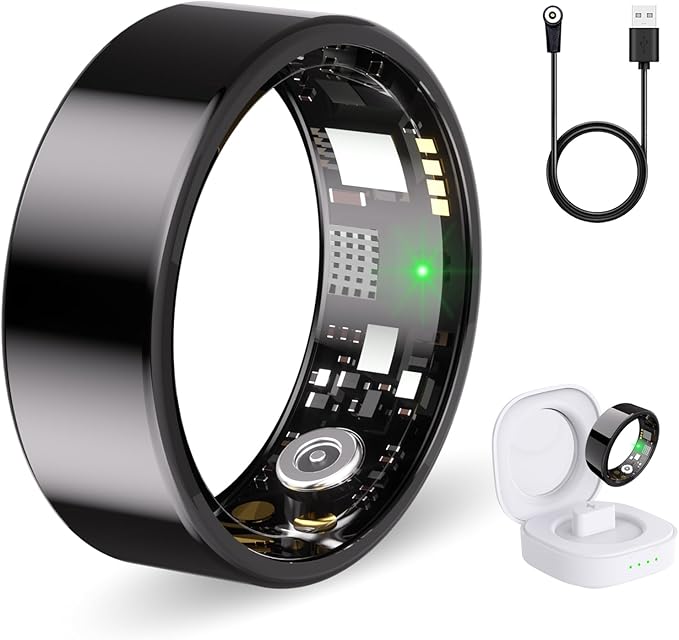 Smart Ring Health Tracker for Women & Men, Fitness Ring with Heart Rate Blood Oxygen, Sleep monitor, Step Tracker, IP68 Waterproof Compatible with iOS & Android, No Subscription Fee (Black, 13)