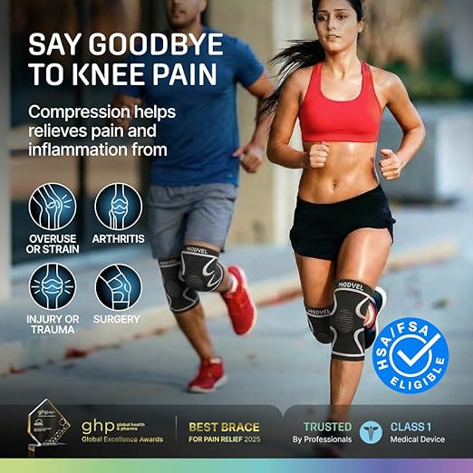 Modvel 2 Pack Knee Brace for Women & Men - Knee Support for Walking, Knee Compression Sleeves for Pain Relief, Knee Sleeves for Women, Knee Sleeves for Men, Knee Brace for Sports, Workouts & Arthritis