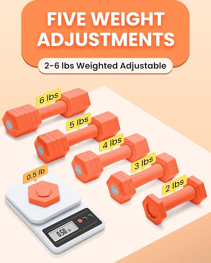 Adjustable Dumbbells Set, 4 in 1 Hand Weights Set for Women Men 10 LB/ 12 LB Dumbbell Pair Each 2lbs 3lbs 4lbs 5lbs Weights Dumbbells Set with TPU Soft Rubber Handle for Home Gym Exercise Fitness