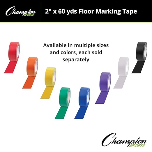Champion Sports Vinyl Tape, 2” Wide x 60 Yards Long, Blue - Durable Floor Marking Tape - Schools, Gyms, Restaurants