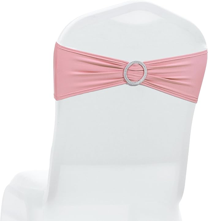 MDS Pack of 150 Spandex Chair Sashes Bows Universal fits Elastic Stretch Chair Bands Ties with Buckle Slider Bow for Wedding Decoration Spandex Slider Sashes Bow - Dusty Rose