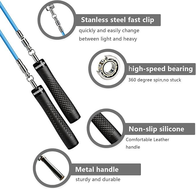 1/4 lb 1/2lb Weighted Jump Rope Set, 3 PVC Rope Cords 118in, Anti-Slip Handles with Quick Release, Carrying Case, Black