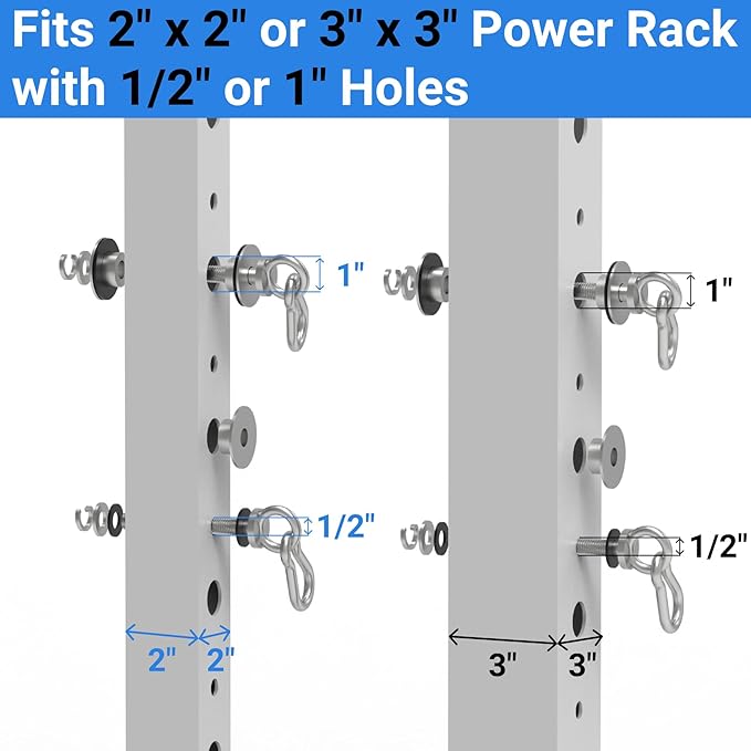 Heavy-Duty Power Rack Attachments, Quick-Install Home Gym Accessories for 2x2, 2x3 & 3x3 Power Racks, Fits 1/2", 5/8" & 1" Holes