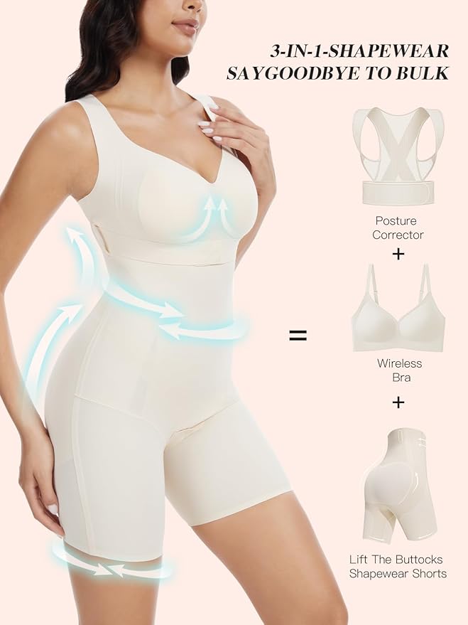 Slimers Posture Corrector Shapewear Bodysuit : Posture Bra Shapewear Tummy Control - Upper Back Support Body Shaper