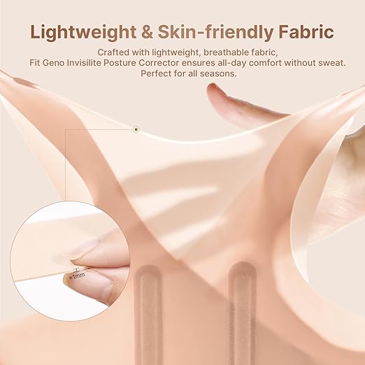 Fit Geno Posture Corrector for Women Invisilite: Invisible Lightweight Back Brace for Neck Shoulder & Upper Back Pain Relief - Improve Posture Correct Hunchback Slouching Under Clothes Small/Medium