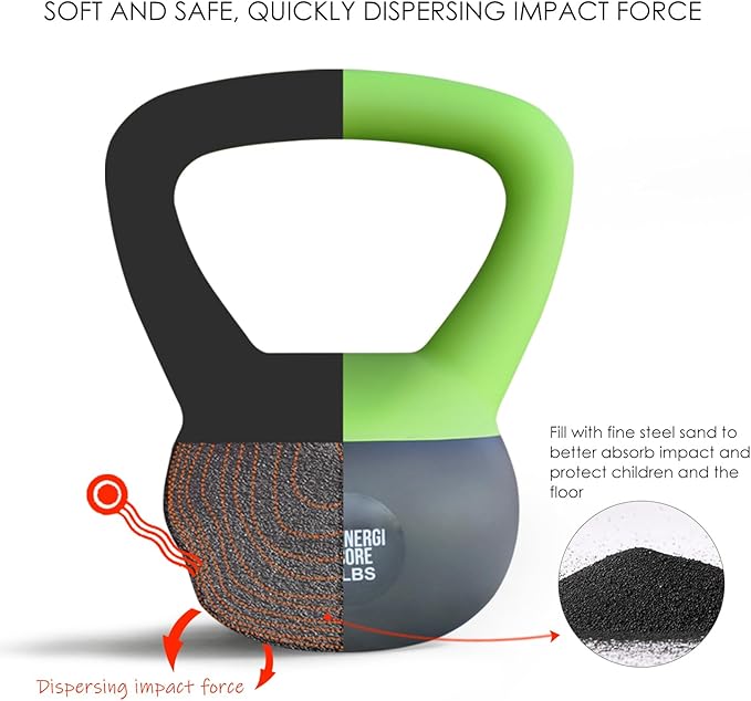 ENERGI CORE Kettlebell - Sand Filled Weight for Home Gym Workouts & Strength Training - Portable Exercise Kettle Bell for Women & Men