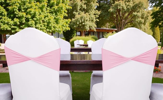 VDS Pack of 25 PCS | Pink | Spandex Chair Sashes Bows Without Buckle | Stretch Elastic Banquet Universal Folding Chair Band Tie with for Wedding Party Conference Celebration Event Decoration