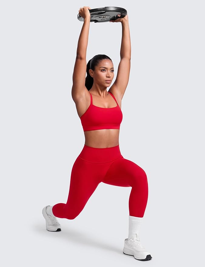 CRZ YOGA Butterlift Cut-Out Cross Back Sports Bras for Women - Medium Impact Adjustable Thin Straps Pilates Padded Gym Tops