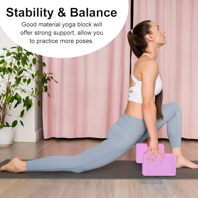 RETON Yoga Blocks Set, High - Density Yoga Block with 2 Strap, Lightweight Foam Brick Yoga Pilates Blocks, Anti-Slip Yoga Brick with Embossed Design for Posture Adjustment and Movement Assistance