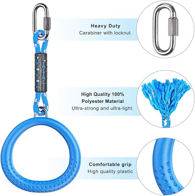 Dolibest 2 Pack of Ninja Gymnastic Rings,Monkey Ring Outdoor Backyard Ninja Accessories Set,Swing Bar Rings Obstacle Course for Training Equipment for Teens,1000LB Capacity