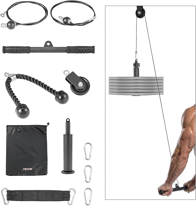 VEVOR LAT Pulldown Attachments, Cable Machine Rowing T-bar V-bar Tricep Pull Down Bar, Back Strength Training Rubber Coated Handle Grip, Bicep Curl Tricep LAT Pulldown Bar for Home Gym Fitness