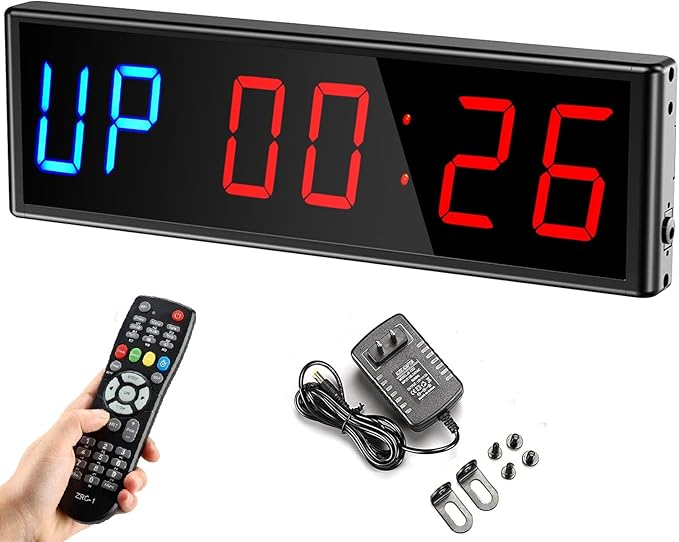 Gym Timer 3 Inch Clock Fitness Home Tabata Boxing Count Down and Up with Remote (Blue Red)