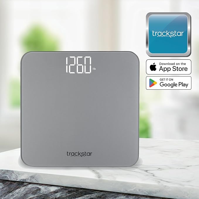Trackstar Digital Weight Scale | 440 lb Weight Capacity | Trackstar Monitoring App | Bluetooth iOS & Android Compatible | Measure, Track, and Share Results