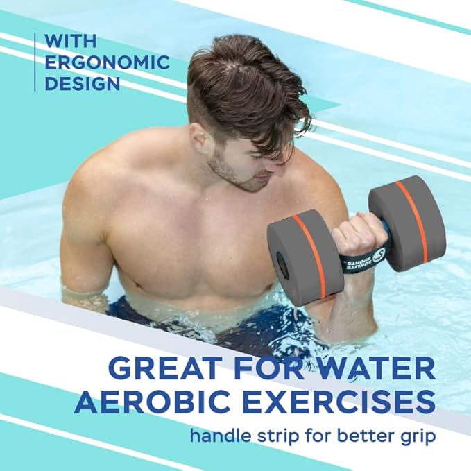 Sunlite Sports Water Weights Pool Exercise Dumbbells, Water Aerobic Equipment, High-Density EVA-Foam Dumbbell with Handle Strip, Aqua Therapy, Pool Fitness, Water Exercise, Set of 2