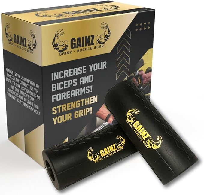 Gainz - Thick Grips Dumbell/Barbell Weight Lifting Adapters - Grow Bigger Biceps - Training, Bodybuilding (Set of 2)