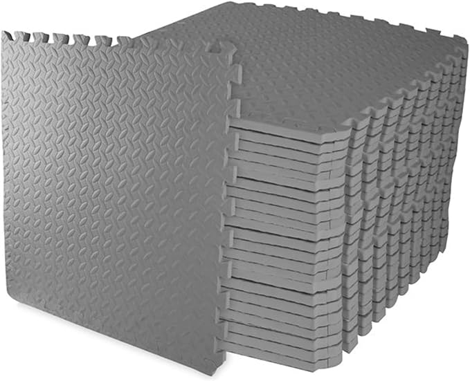 BalanceFrom Puzzle Exercise Mat 3/4' Thick, EVA Interlocking Foam Floor Tiles for Home Gym, Mat for Home Workout Equipment, Floor Padding for Kids, Gray, 24 in x 24 in x 3/4 in, 96 Sq Ft - 24 Tiles