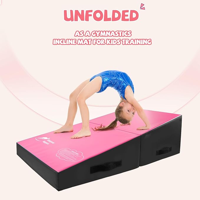 Kangaroo Hoppers Incline Gymnastics Mat, 56"x28"x15" Folding Wedge for Kids Tumbling, Skill Training, Multiple Colors Cheese Mat for Gymnastics, Home Gym Exercise