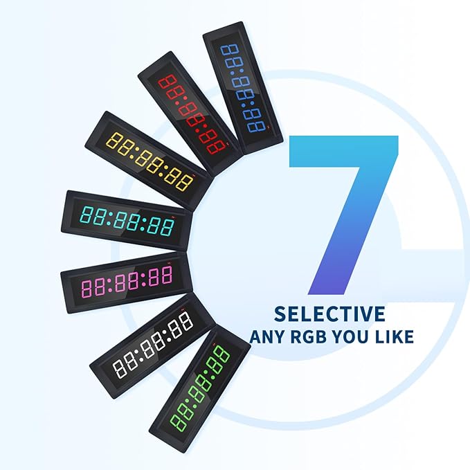 Gym Timer Clock with Remote Control & Push Button,7 RGB Color, Programmable Interval Timer, Countdown/Up Stopwatch,Wall Clock for Home Gym Garage,Portable Training Accessories(Battery)