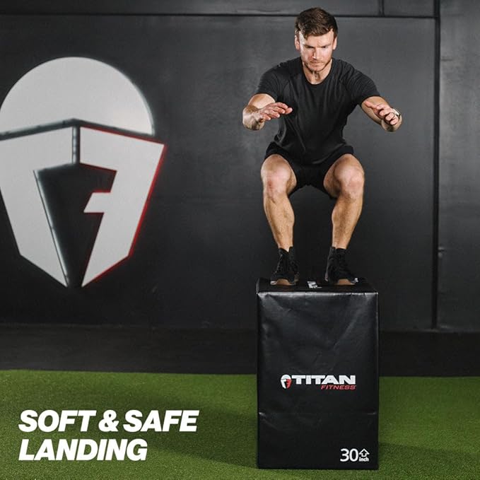 Titan Fitness Soft Foam Plyometric Jump Box, 20in 24in 30in, Pro-Duty Foam Plyo Box, Step Up Exercise Platform, Box Squat, Step-Up, Box Jumps for Home Garage Gym Training
