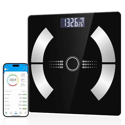 Body Fat Scale, Smart Weight Scale, Digital Bathroom Scale with Bluetooth functionality, Capable of Analyzing Body Fat, Muscle Mass, Water Content, and Bone Mass.