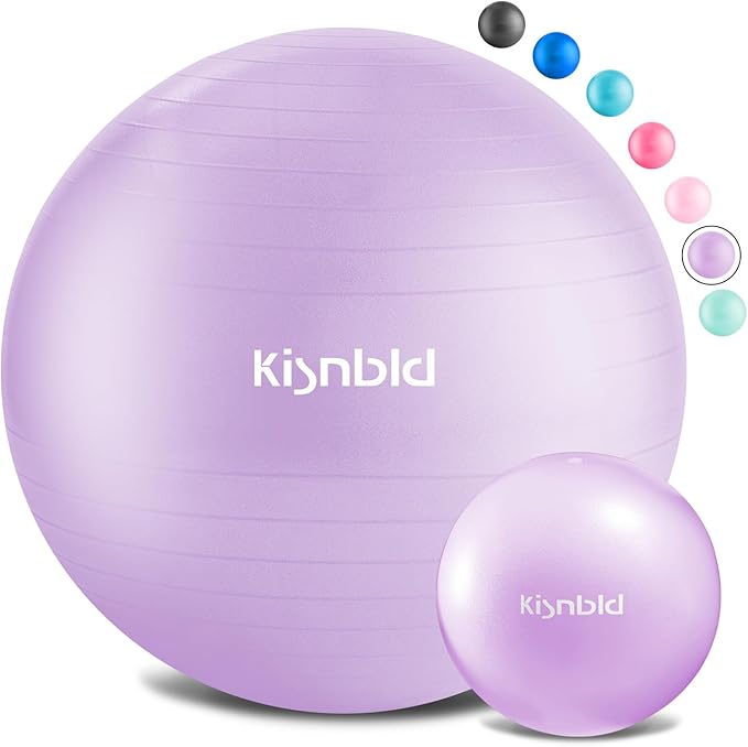 kisnbld Exercise Ball, Extra Thick Yoga Ball for Workout Pregnancy Stability, 4 Sizes Anti-Burst Balance Ball with Foot Pump - Heavy Duty Fitness Ball Chair for Office, Home & Gym