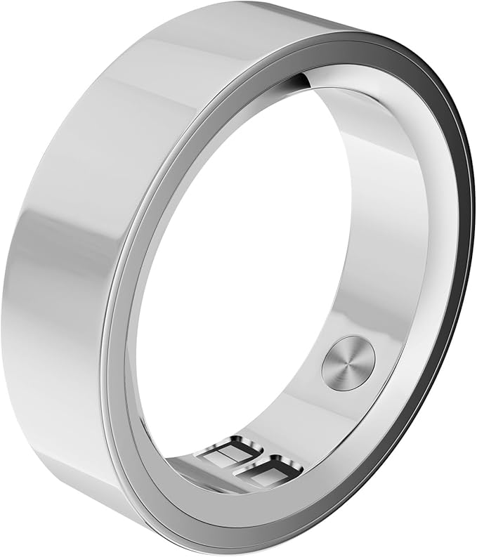 RQZ Smart Ring for Women Men, Fitness Tracker with Heart Rate Tracking, Sleep Tracking, Step Counter, Vibration Alert, 5ATM Waterproof, iOS Android Compatible, Silver Size 6