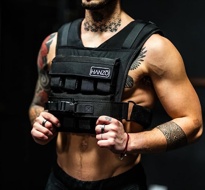 HANZO Weighted Vest for Men & Women 25lbs | 35lbs | 45lbs | 65lbs | Weight Vest With Removable Iron Weights, Adjustable Heavy Duty Weighted Workout Vest for Calisthenics & Fitness Training