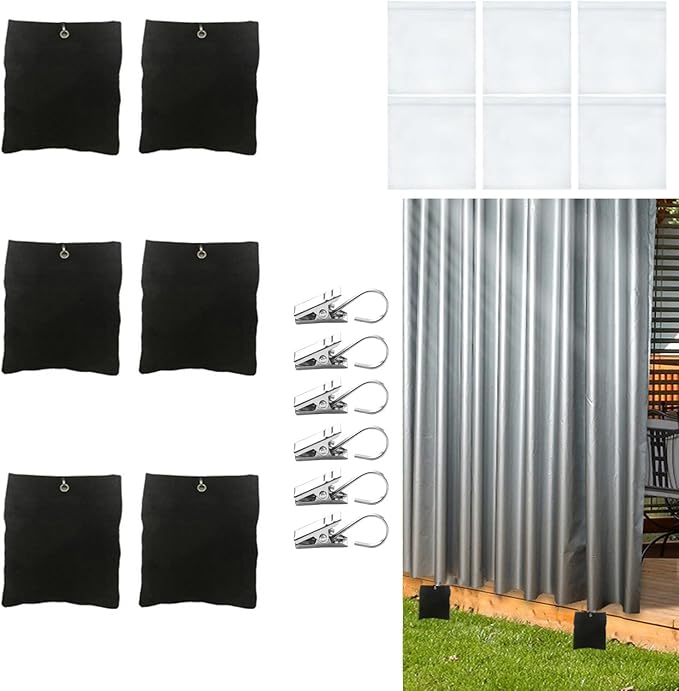 6 Pack Outdoor Curtain Weighted Blocks, 15 oz Outdoor Curtain Sandbag Weighted Bags, Curtain Bottom Weighted Bag Retainer Clips for Patio Pergola Cabana Gazebo Drapes Garden