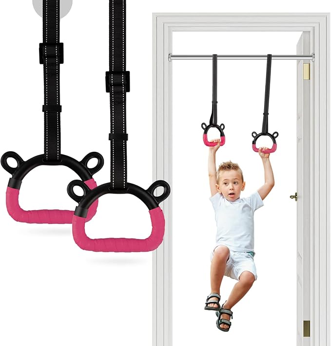 EXQ Home Kids Gymnastic Rings Pull up Rings for Chlidren Exercise,Indoor Gym Ring,Kids Gymnastics Rings with Adjustable Straps,Load Bearing 220lb(NO Bar)