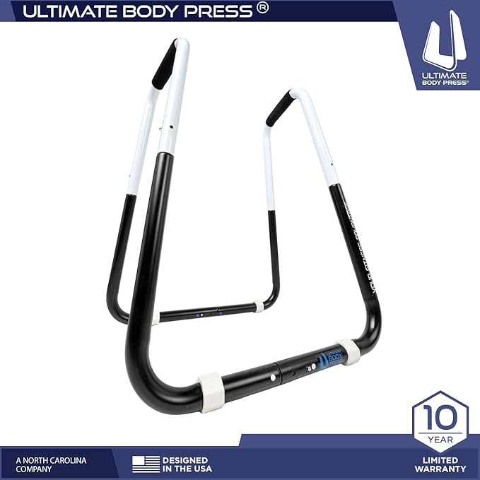 Ultimate Body Press Dip Bar Fitness Station - Adjustable Width Folding Dip Stand with Angled Grips, Stable Leveling and Easy Storage