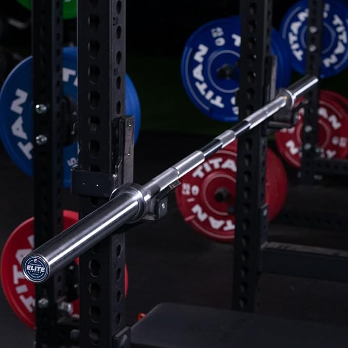 Titan Fitness Elite Series 20 KG Power Barbell, 2,000 LB Capacity, 29mm Shaft, Hard Chrome Finish, Brass Bushings & Aggressive Mountain Knurling, For Slow Squat, Bench, and Deadlifts