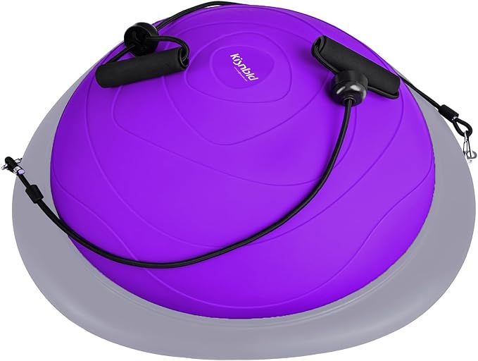 Half Balance Ball Trainer, Inflatable 19/23 Inch Half Exercise Ball with Resistance Bands and Pilates Ball, Non-Slip 660lbs Capacity Yoga Ball for Home Gym Full Body Workouts