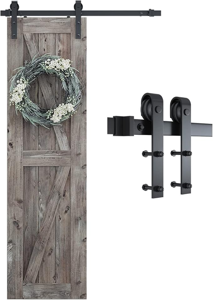 SMARTSTANDARD 4FT Sliding Barn Door Hardware Kit, Heavy Duty Track -Smoothly and Quietly-Includes Detailed Installation Instruction Fit 24" Wide Doorpanel (J Shape Hanger) Black