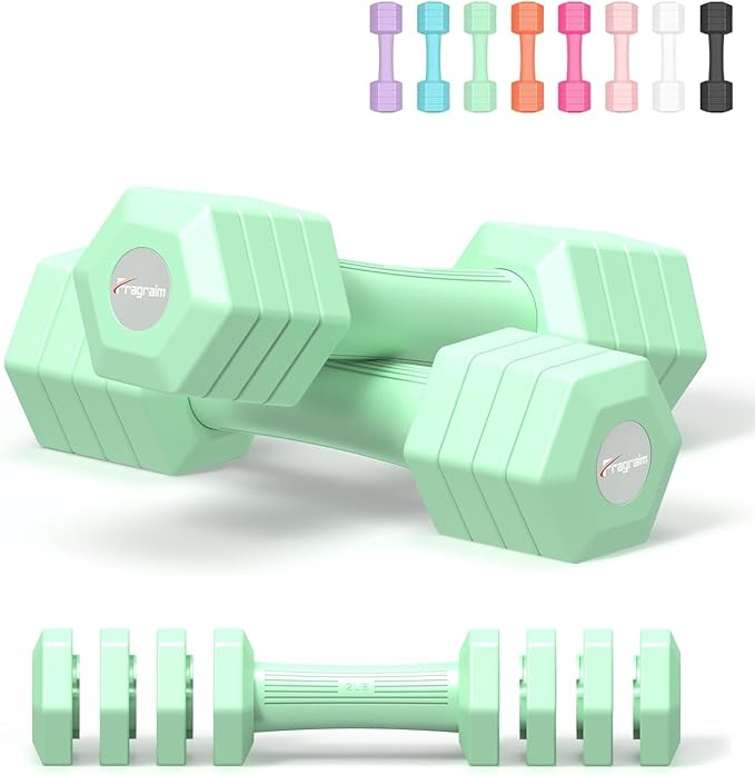 Adjustable Dumbbells Set, 4 in 1 Hand Weights Set for Women Men 10 LB/ 12 LB Dumbbell Pair Each 2lbs 3lbs 4lbs 5lbs Weights Dumbbells Set with TPU Soft Rubber Handle for Home Gym Exercise Fitness