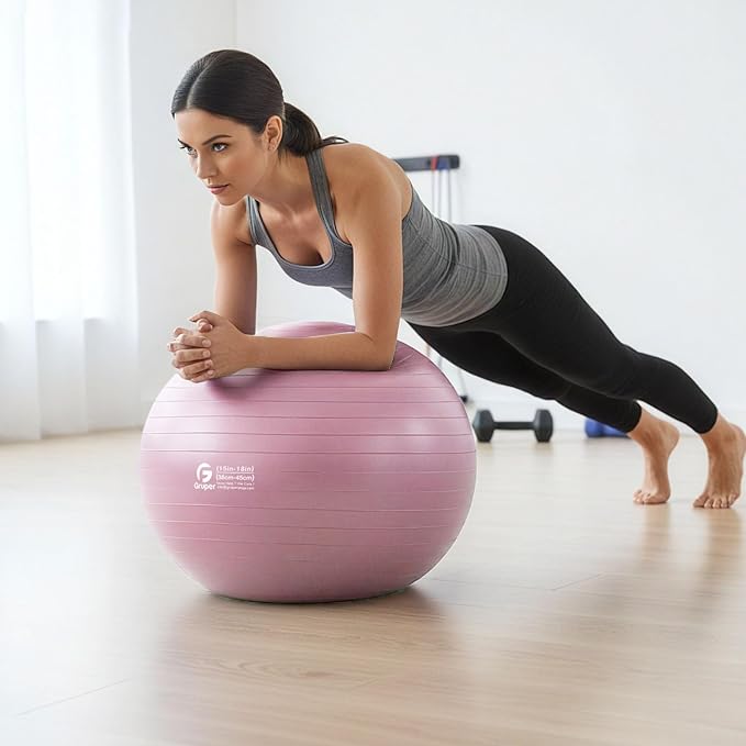 Gruper Yoga and Pilates Ball,4 Sizes 15 inch-30 inch Gym Ball for Fitness, Yoga, Workout, Pregnancy and Physical Therapy,Quick Pump Included,Great as Yoga Ball Chair for Office or Home Gym Equipment